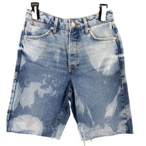 Topman Shorts Mens Sz 28W Bleached Denim Straight Cut Off Raw Hem Button‎ Fly